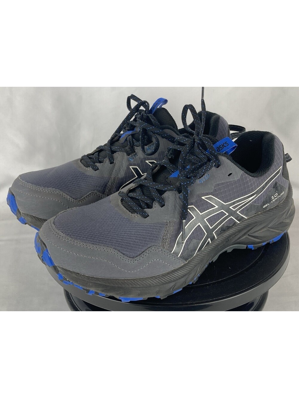 Men’s Size 8.5 ASICS GEL Venture 10 Grey Black Blue Trail Running Shoes 1011B967